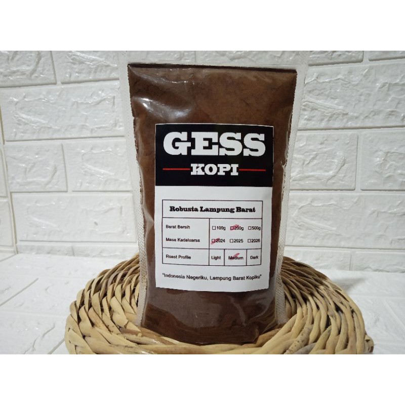 

Kopi bubuk robusta Lampung Barat cap Gess Kopi @ 200 gr