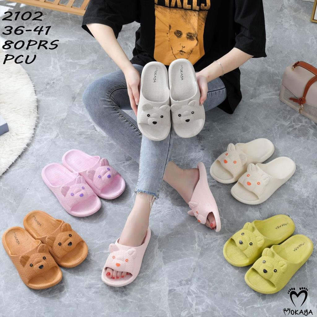 Sandal Slop Jelly Wanita Ban Bear Kuping 3D Lucu Cute Mewah Elegant Kekinian Import Mokaya / Size 36-41 (2102)