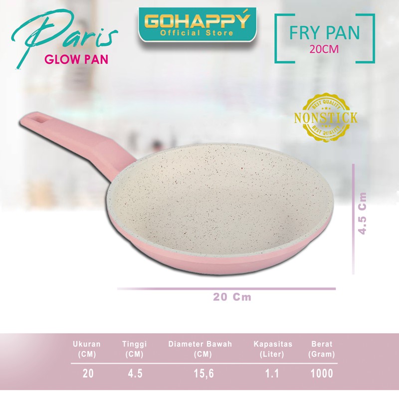 GOHAPPY Panci Fry pan Paris 20 cm/GlowPan Paris GH-P05/Wajan Frypan Anti lengket marble putih