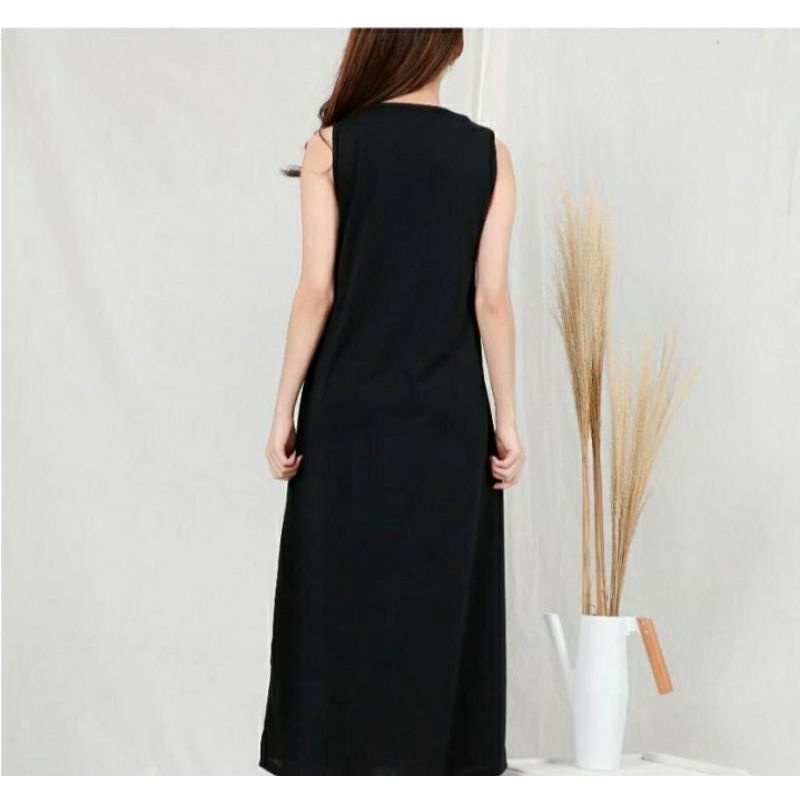 Inner dress span tanpa lengan kaos polos hitam dres wanita polos premium termurah