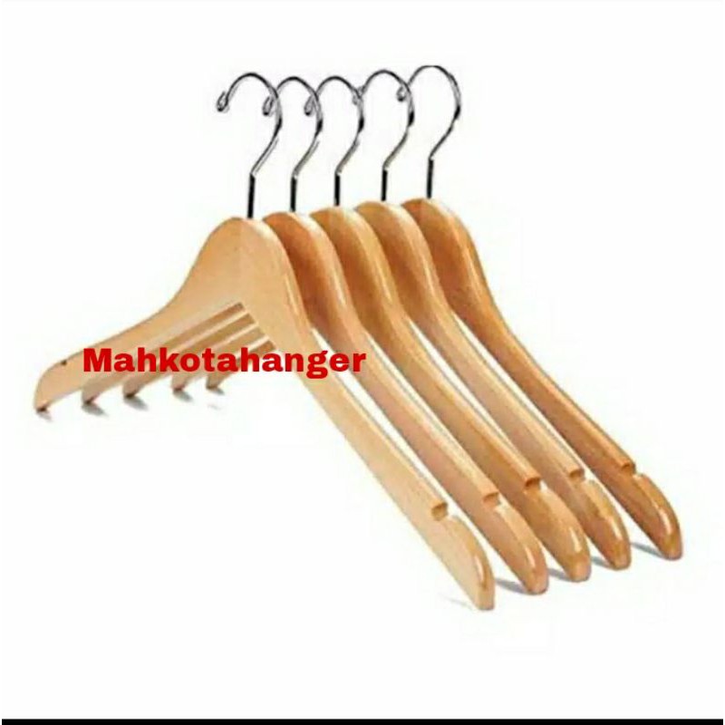 HANGER KAYU SUPER GANTUNGAN BAJU KAYU DEWASA WARNA NATURAL 1 Pcs