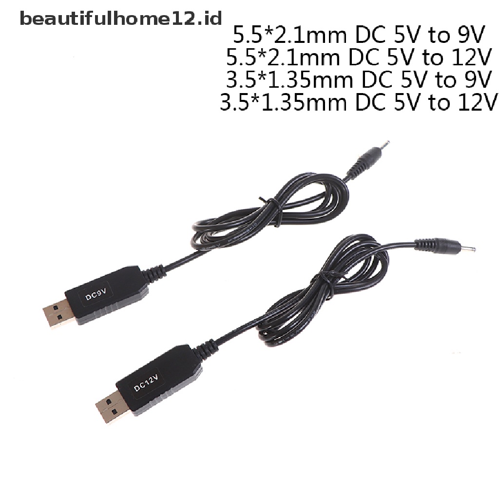 【beautifulhome12.id】 USB power boost line DC 5V to 9V 12V Step UP Adapter Cable 3.5*1.35mm 5.5*2.1mm .