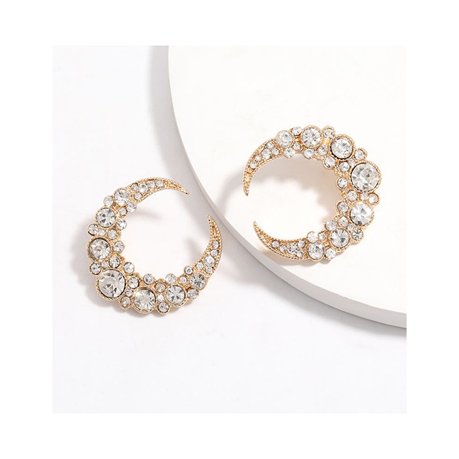 LRC Anting Tusuk Fashion Moon Alloy Earrings With Diamonds K43746