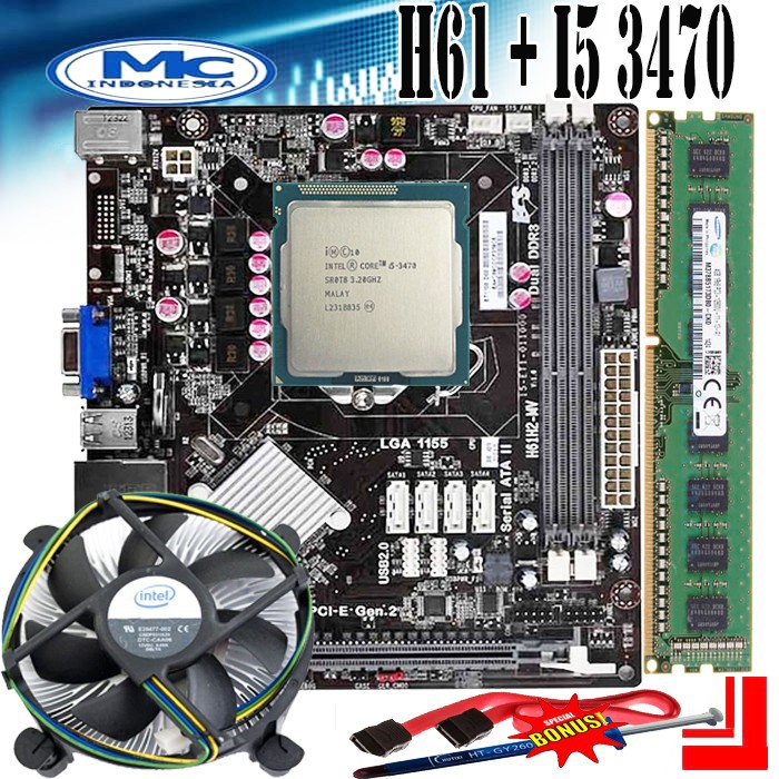 Paket Mobo lga 1155 H61 + i5 3470  + RAM 4GB bonus fan