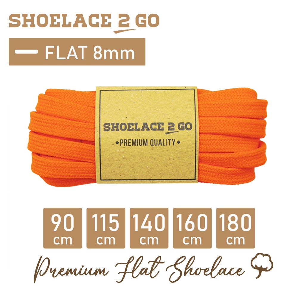 SHOELACE 2 GO PREMIUM TALI SEPATU GEPENG PIPIH FLAT - SF8 - I1 - ORANGE - 8MM