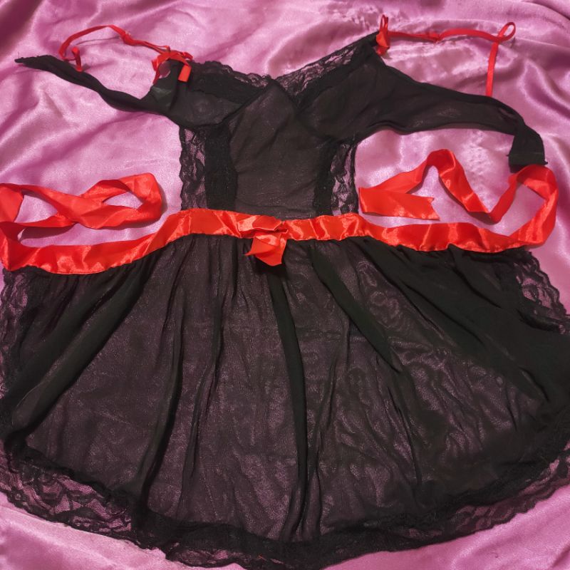 BAJU DRESS TERBUKA MODEL PELAYAN SEKSI HITAM MERAH