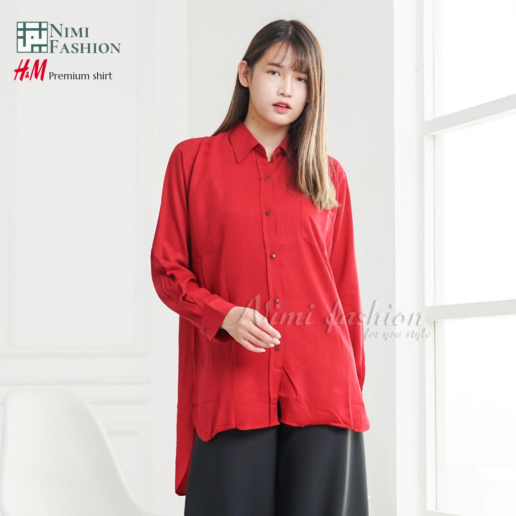 Kemeja Basic Wanita Premium / Hnm Basic Shirt / Kemeja Polos Wanita / Kemeja Wanita Lengan Panjang