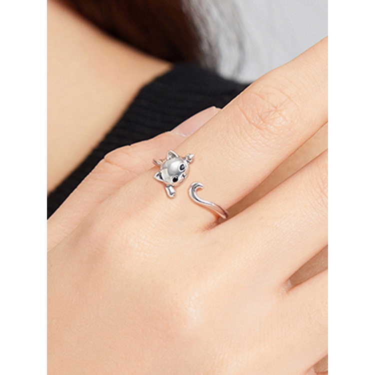 Cincin Sterling Silver 925 Model Terbuka Desain Hewan Kucing