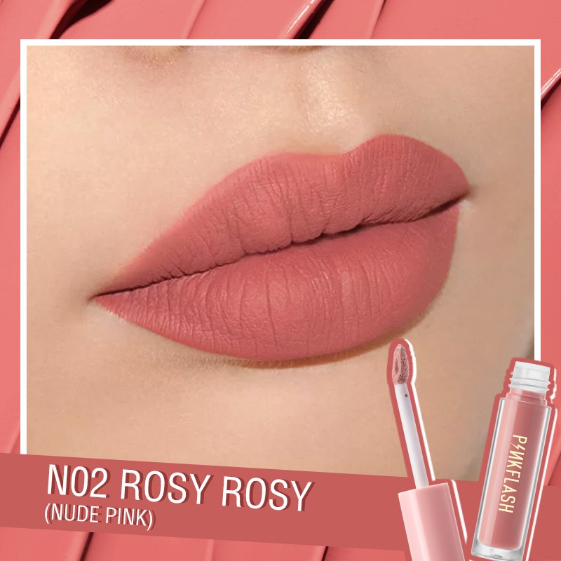 PINKFLASH Matte Lipstik Lembut Tahan Lama Pelembab Pigmentasi Tinggi Colors Pink Flash Gincu / BS