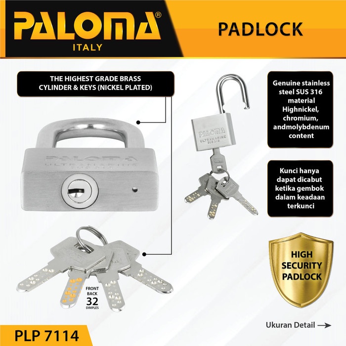 Paloma Gembok Kunci PadLock PLP 7114 Ultramarine 40MM SHORT SSS