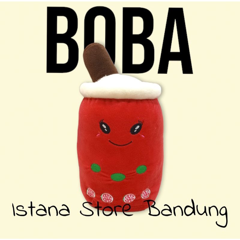 Boneka Boba Milk Tea Warna Merah Size L 35 CM Label SNI