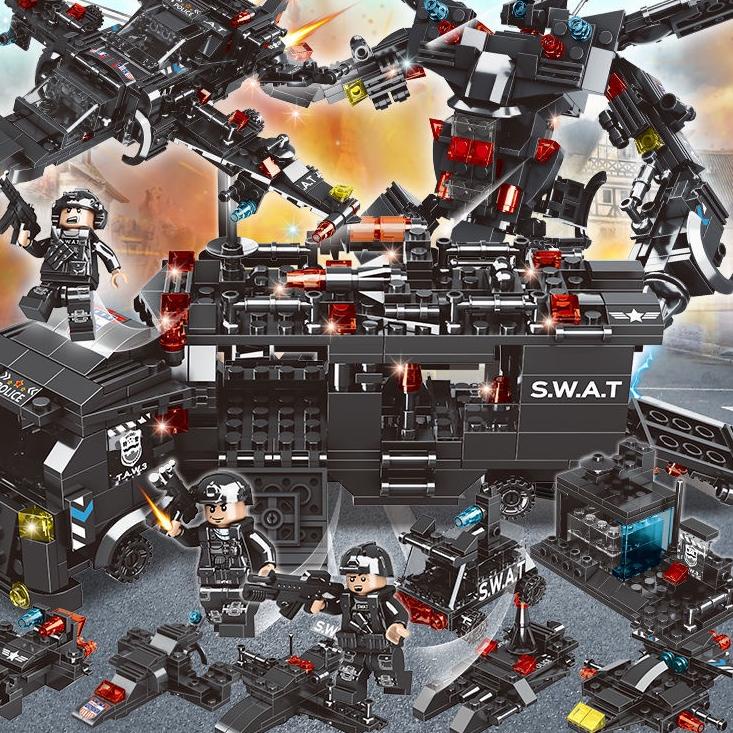 Harga Murah.. Lego Blok Bangunan SWAT Polisi Kendaraan Robot Mobil Blok Hadiah Ulang Tahun Mainan un