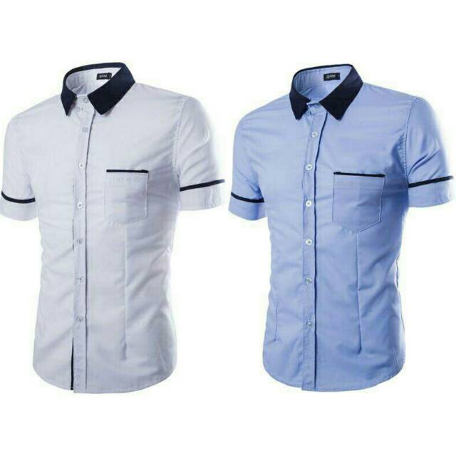 Kemeja Pria Model Formal Lengan Pendek Ada Saku Fashion Cowok Modern Derry Baru Muslim Biru Putih Shopee Indonesia