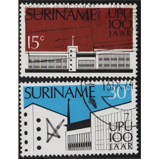

Perangko Filateli A4-133 suriname VFU 2v 11.09.1974 The 100th Anniversary of universal postal union