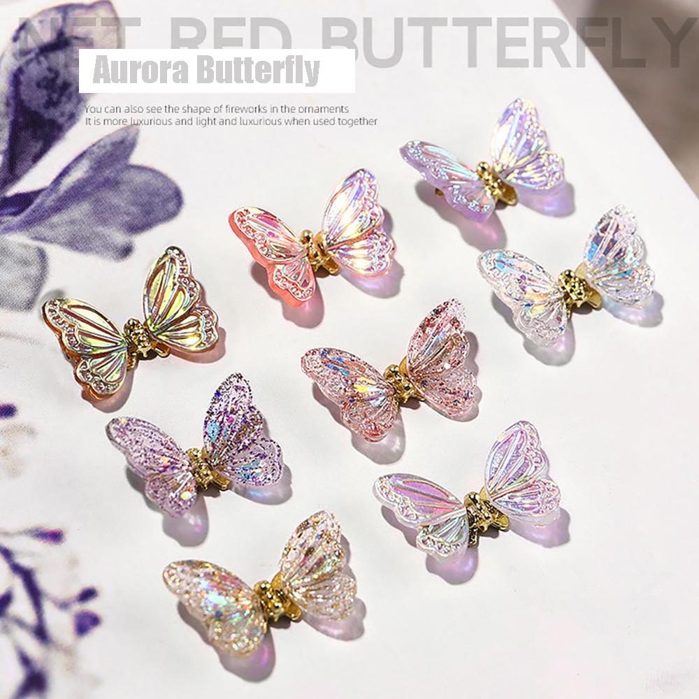 Needway   Butterfly Nail Art Charms Shiny Aurora Kupu-Kupu Zirkon Kuku Rhinestones