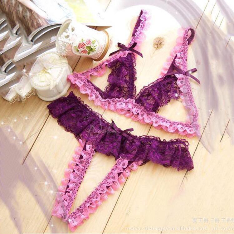 Blackpink Lingerie Set Model Renda Crotchless Low Waist + Celana Dalam 1058