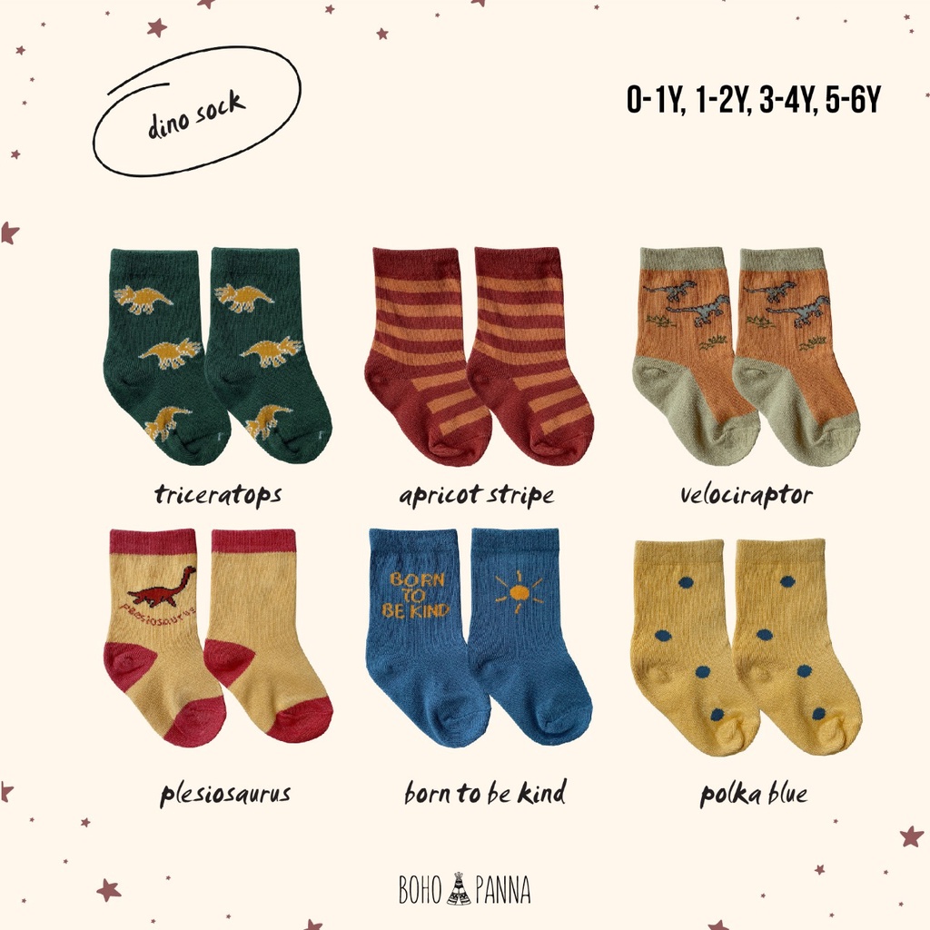 Bohopanna - Dino Socks / Kaos Kaki Unisex Bayi dan Anak