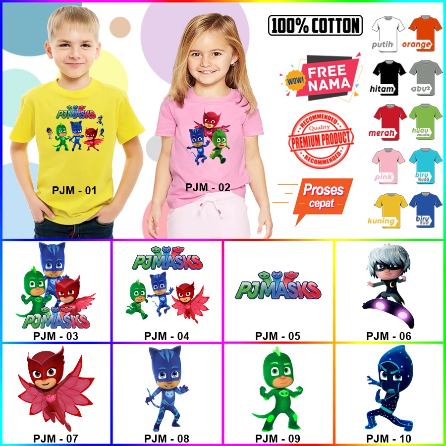 Baju Kaos ANAK DAN DEWASA PJ MASK COUPLE (FREE NAMA)