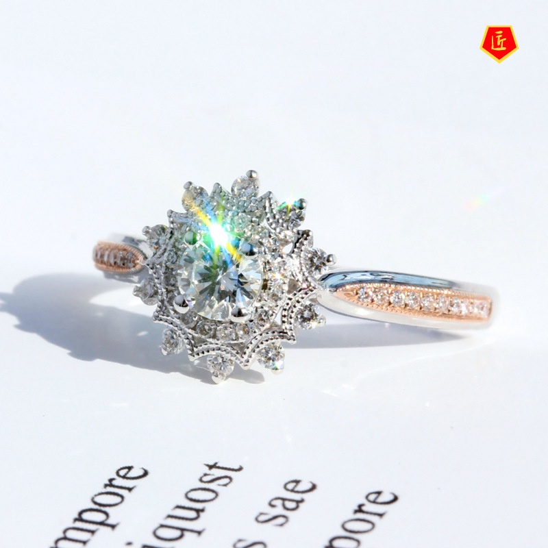 [Ready Stock]Two-Tone Pt950 Platinum Vintage Sunflower Moissanite Ring