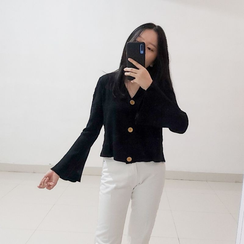 Eunha Cardi Top in Black Cardigan Atasan Lengan Panjang Rajut Premium