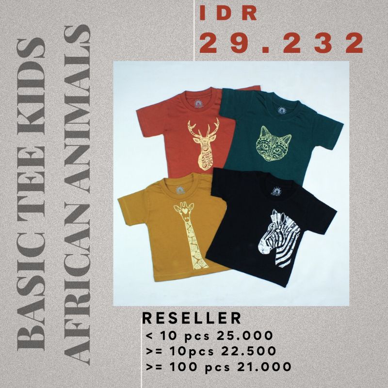 BASIC TEE - 7.7 Promo Kaos Anak Sablon Karakter Hewan Baju Bayi Premium Kids Cewek Cowok Laki Perempuan 1-4 Th