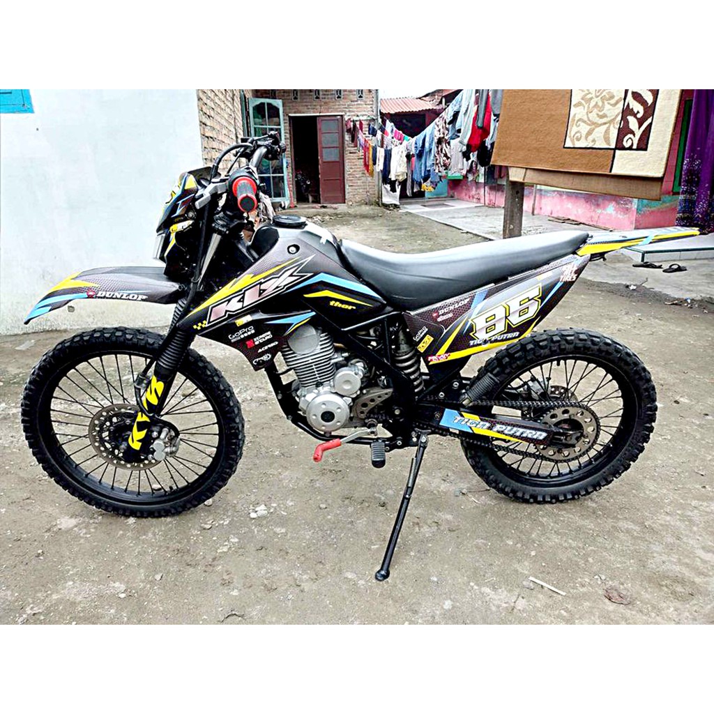⭐⭐⭐⭐⭐ Decal KLX S atau Dtracker OLD Hitam Kuning Stabilo dan biru keren elegan sticker fullbody