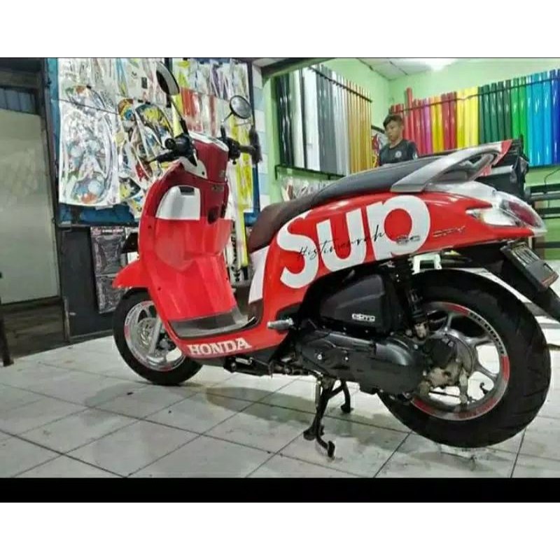 Decal Semi full body New scoopy variasi supreme Redblack pilihan striping sticker dekal