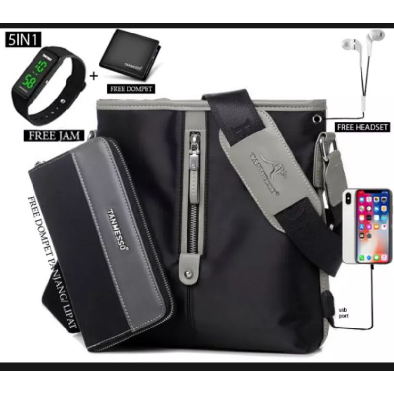 TANMESO 5in1 TAS BONUS JAM &DOMPET,HEAFSET USBPORT