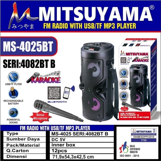 Speaker Radio + Mic Karaoke with USB / TF Mp3 Player MS-4025BT Seri: 4082BT A B