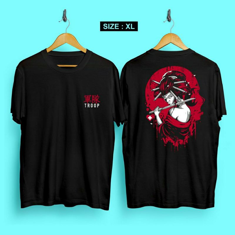 Fourfashion Kaos Pria Kaos Distro XL TROOP SAMURAI LADY Black CN660