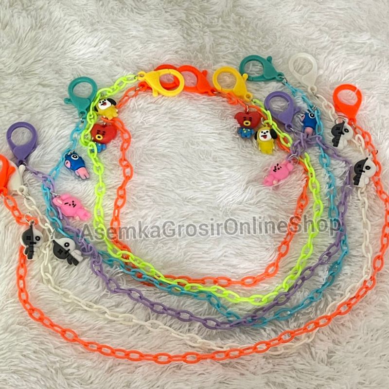 Rantai Kalung Masker Karakter BT21 BTS Pooh Disney HK Spiderman Pikachu Anak Dewasa