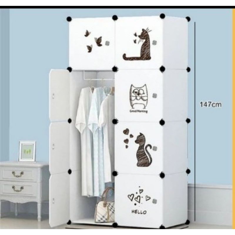 Lemari Plastik / Lemari Pakaian Portable Baju / Rak Serbaguna (8 Pintu) - HELLO CAT
