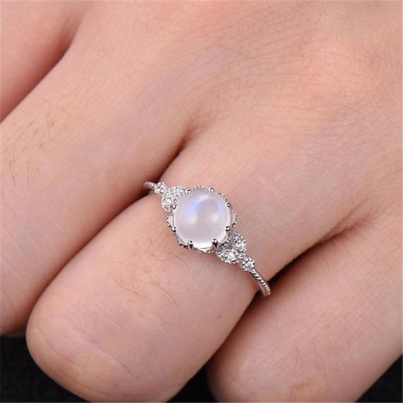 SEUSUK  Hot Moonstone Diamond Ring Platinum 18k Rose Gold White Opal Engagement Ring