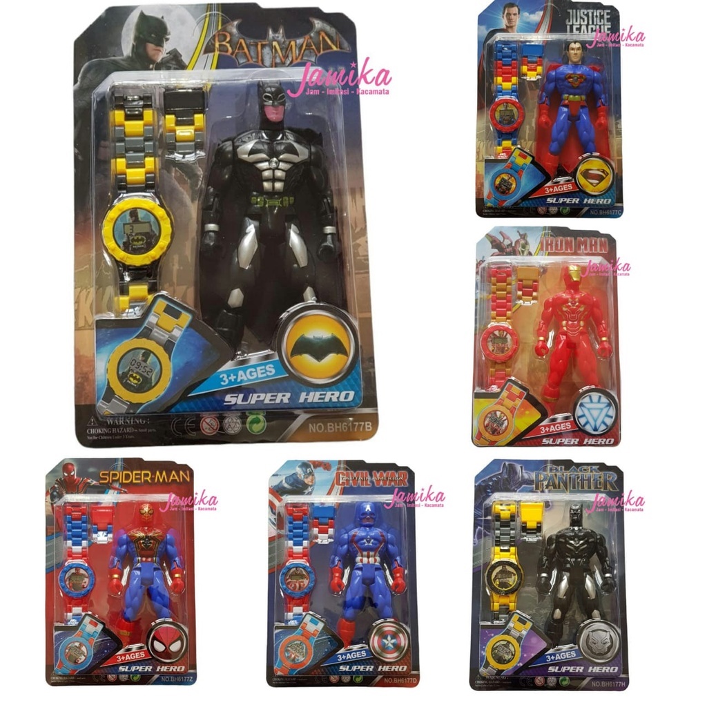 Jam Tangan Anak Lego BONUS Robot Captain America,Spiderman,SuperMan,IronMan,BlackPanther,Batman