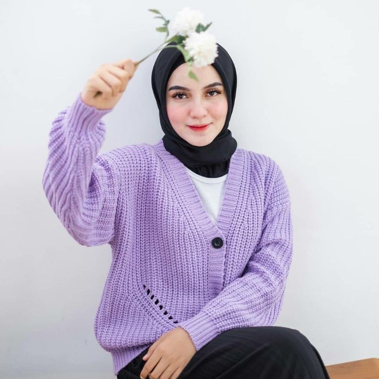 RAINA KNIT CARDY PREMIUM / Outer rajut premium super tebal / Cradigan rajut kekinian / cardi lilac