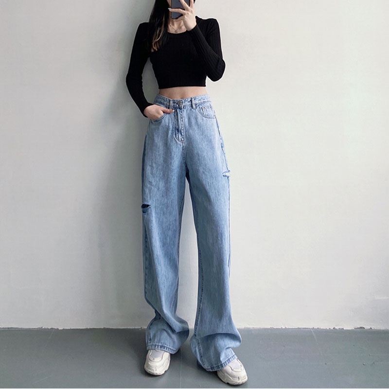 JEANS KOREAN STYLE HIGHT WAIST KULOT JEANS SOBEK CELANA JEANS WANITA