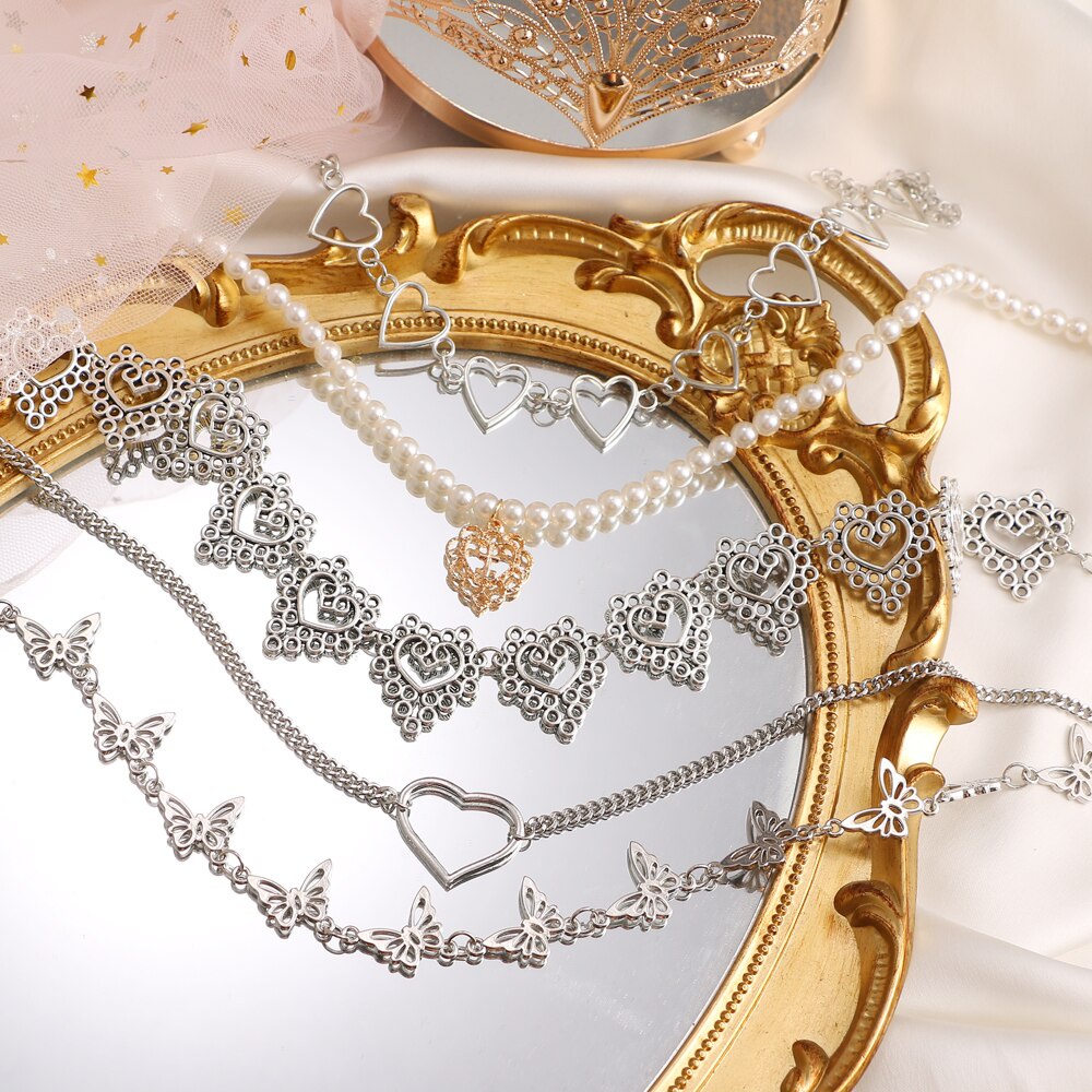 Kalung Choker Rantai Desain Hati Gaya Punk Gothik Untuk Wanita