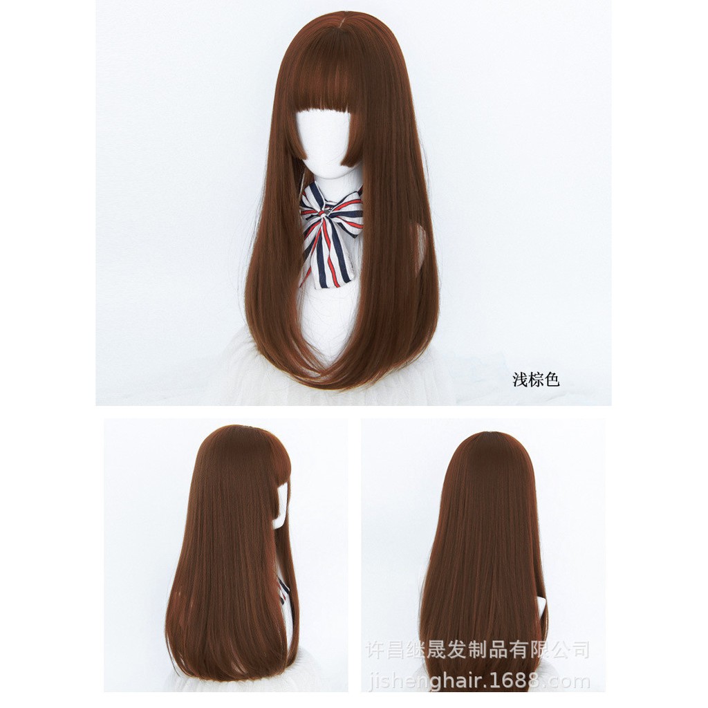 WDA-11 wig daily lolita rambut palsu panjang straight lurus poni side bangs