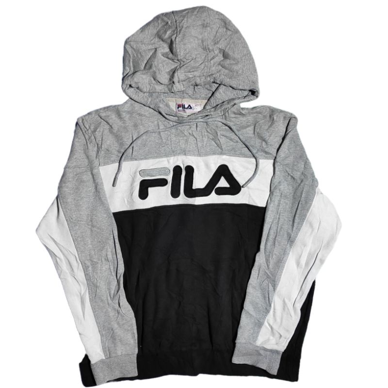 Hoodie Fila Threetone Second Original ( Hitam / Abu - Abu / Putih )