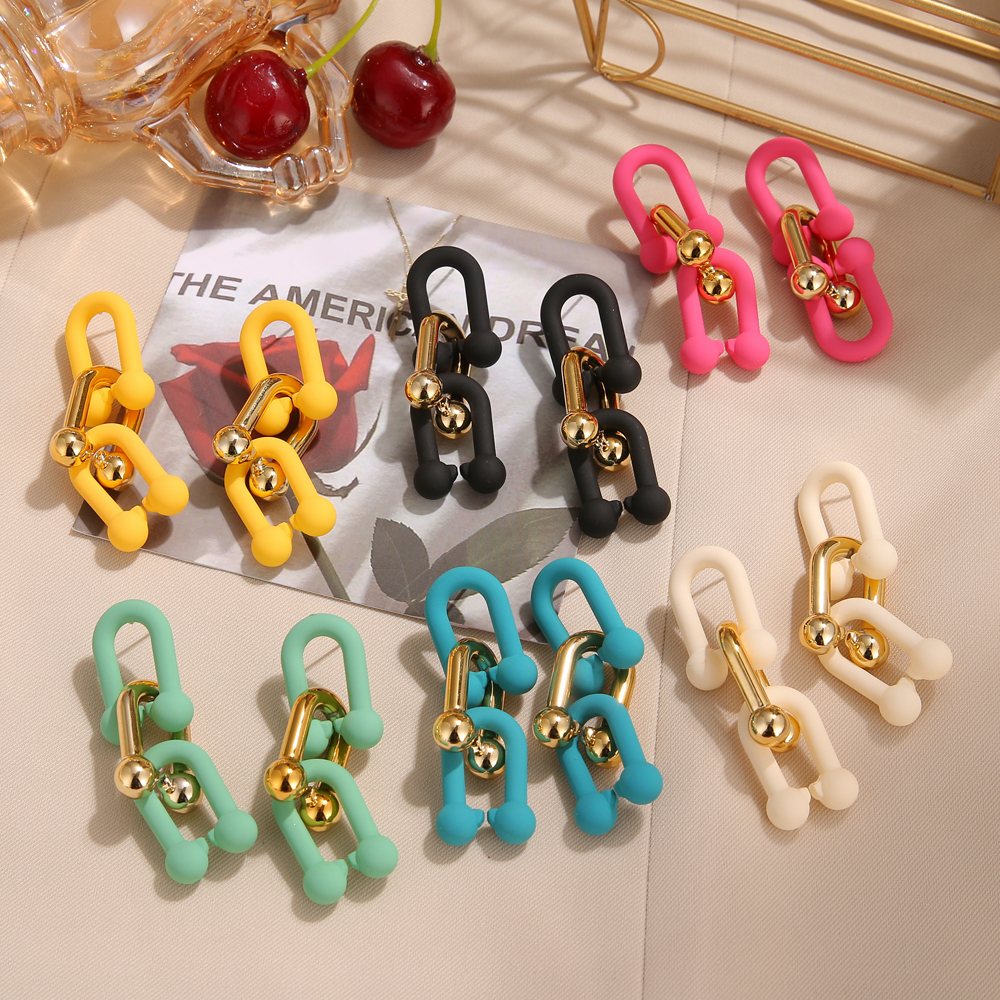 Anting Rantai Bentuk U Geometris Bahan Akrilik Gaya Punk Hip-Hop Vintage Untuk Wanita