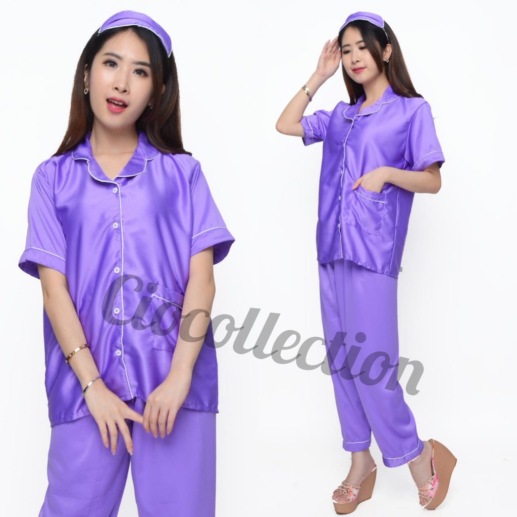 PIYAMA POLOS WANITA DEWASA SETELAN BAJU TIDUR SATIN