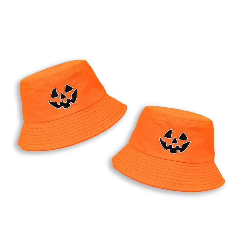 Topi Bucket Model Lebar Motif Kartun Labu Halloween Ukuran 56-58cm Untuk Travel