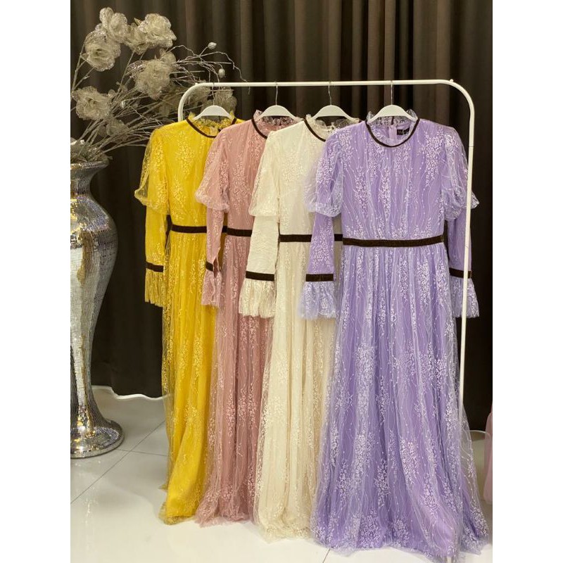 Gamis brukat mewah by-vivorie ready lilac
