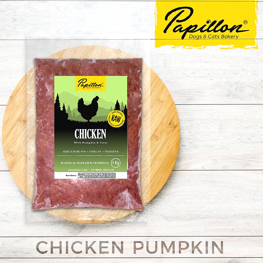 

PAPILLON Makanan Anjing RAW Chicken Pumpkin Liver 1kg