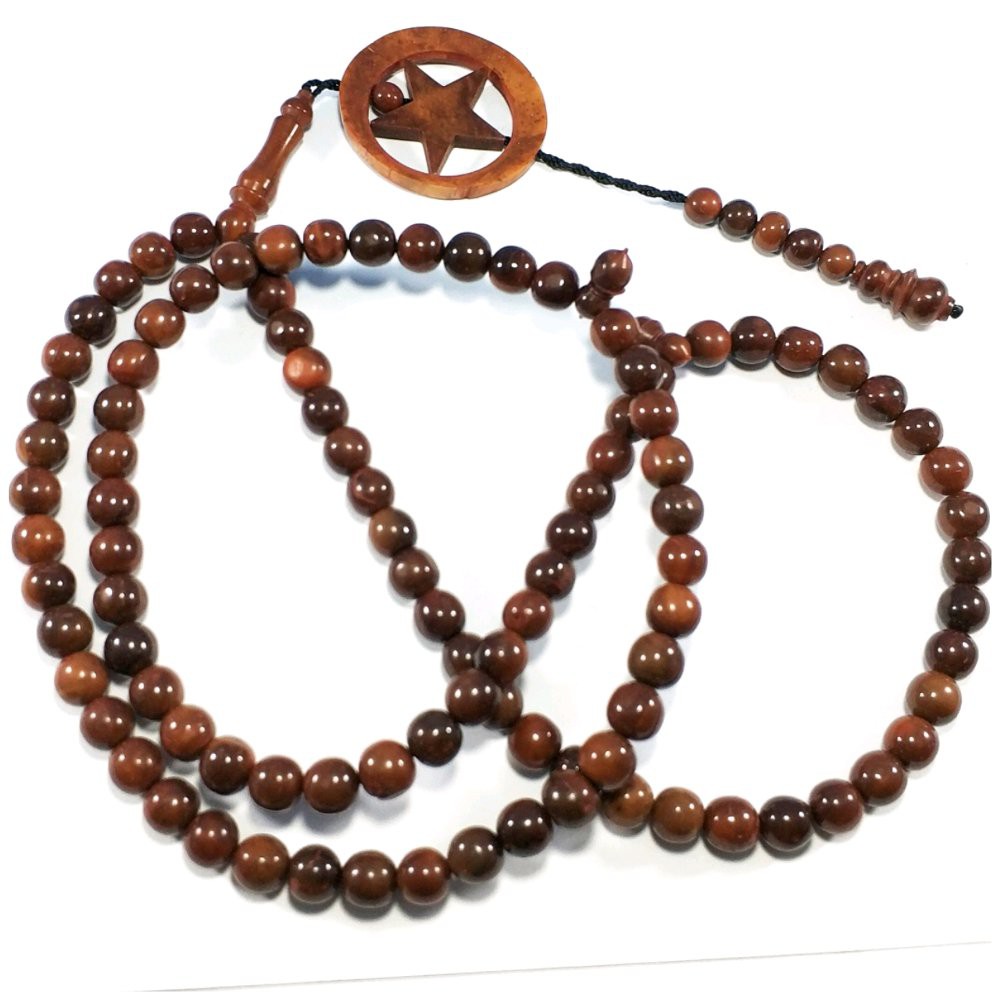 TASBIH KAYU ASLI KAOKAH KAOKA MOTIF BULAN DAN BINTANG 99BUTIR DIJAMIN ASLI