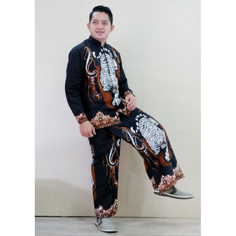 KEMEJA BATIK SOLO-BAJU BATIK MOTIF HARIMAU KOMPLIT DENGAN CELANA SARUNG