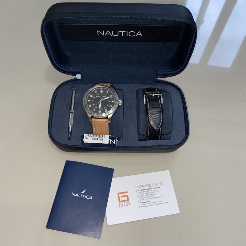 Jam Tangan Original Nautica Men’s Watch NAD11018G - pria kantor kerja jam kulit hitam coklat