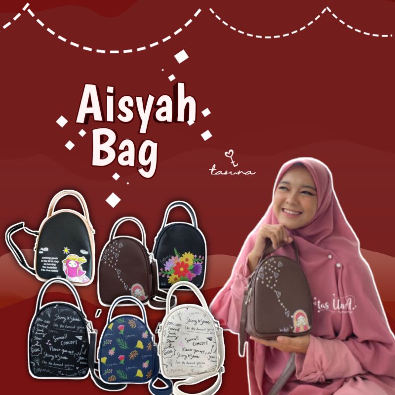 SLINGBAG AISYAH NEW BY TAS UNA PUTIH TULISAN TAS SERBAGUNA MUSLIMAH KEKINIAN MURAH BRANDED