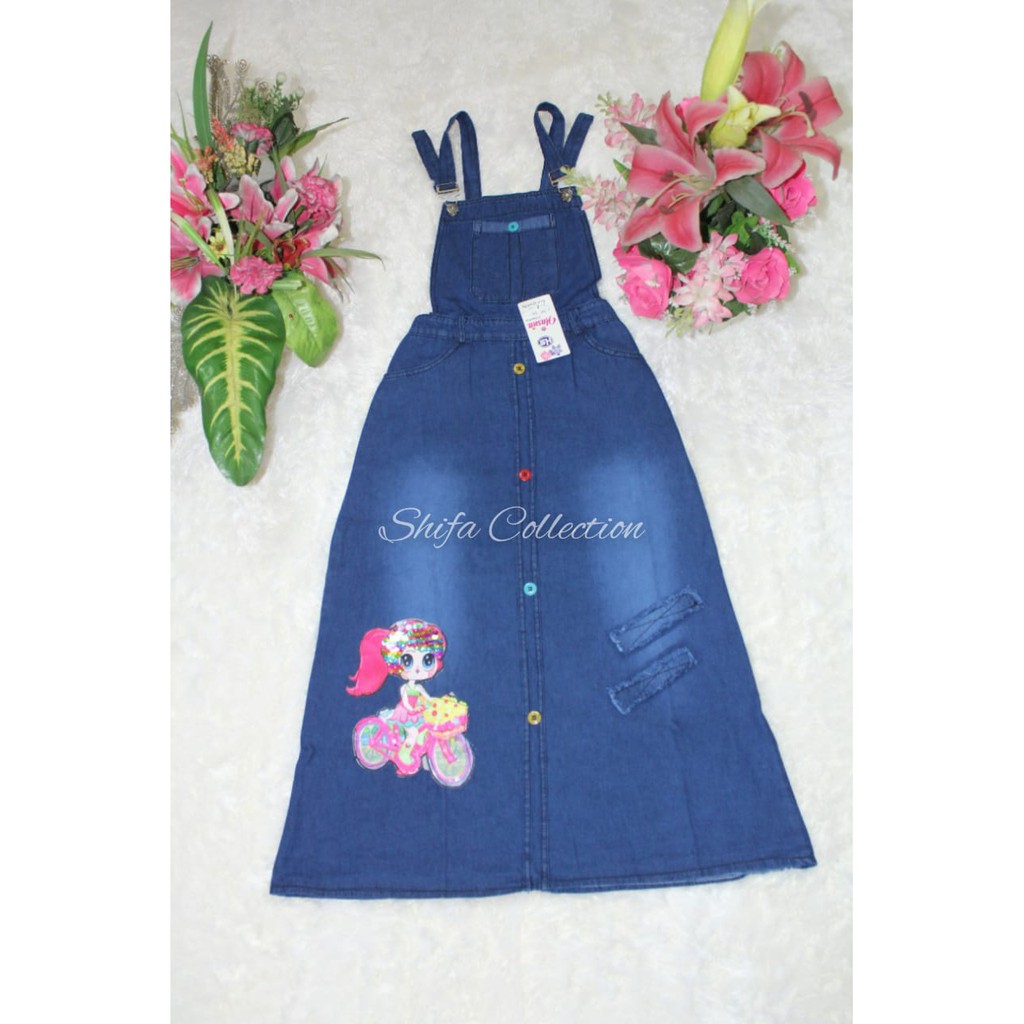 Baju Kodok/ Overall/ Jumpsuit Anak - LED dan Bulu - Bahan Soft Jeans - Size M L XL / 24 25 26 (5-13 Thn)