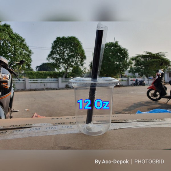 Promo Gelas Oval  Tutup DatarSedotan16Oz 14Oz 12Oz Cup U  Lid 16 14 12 Oz - datar set 12oz Diskon